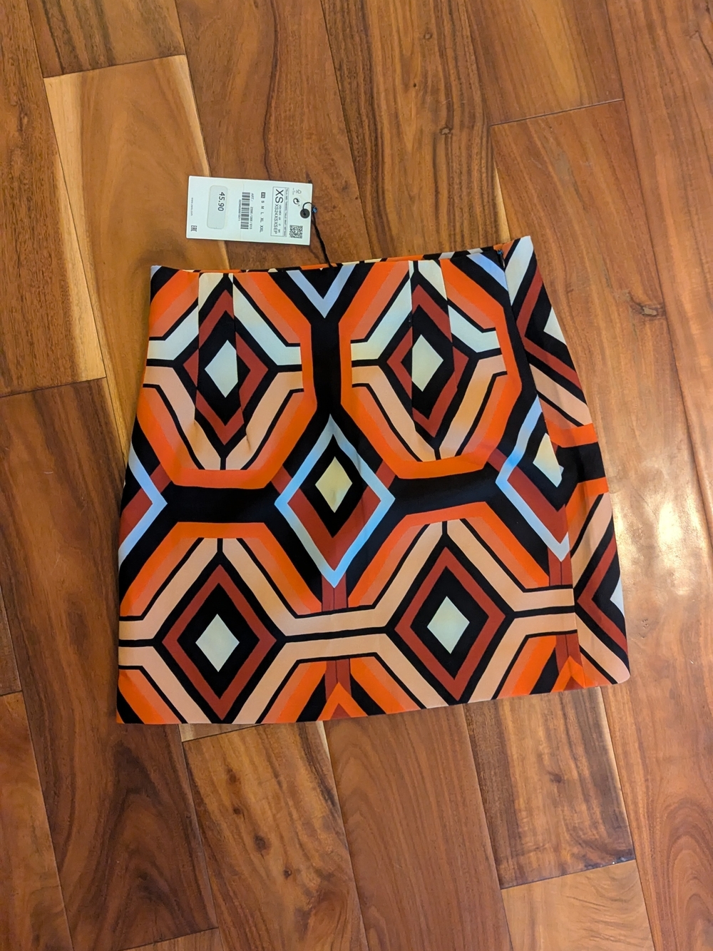 Zara Orange Black Geometric Mini Skirt